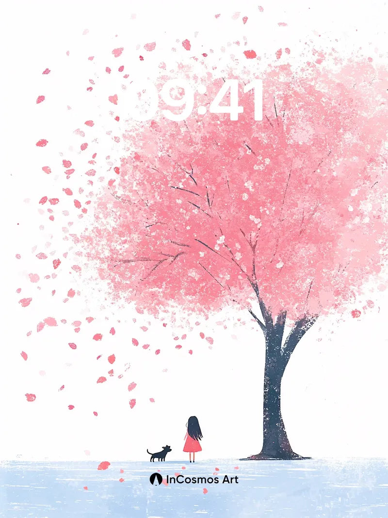 Serenity Cherry Tree Wallpaper with Floating Petals