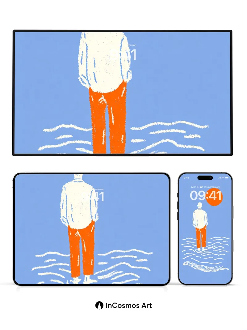 Serenity Horizon Wallpaper with Floating Sun