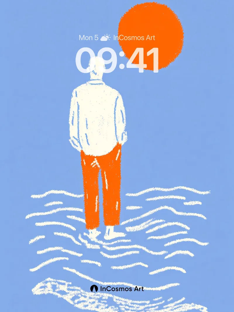 Serenity Horizon Wallpaper with Floating Sun