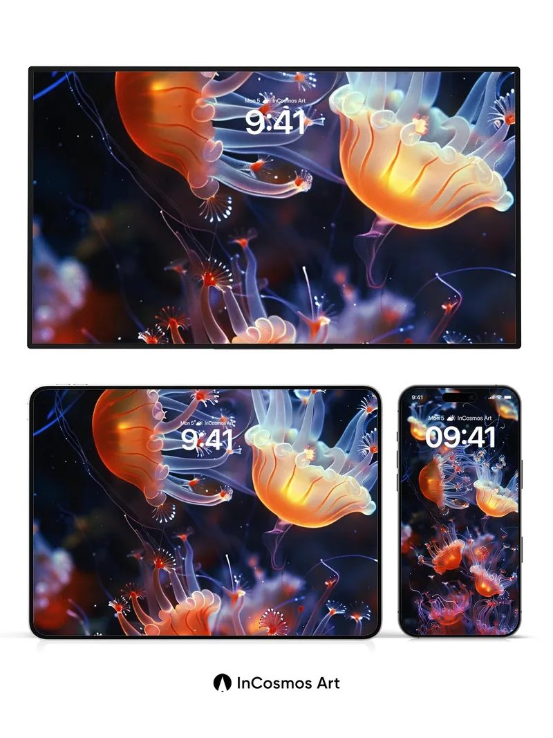 Luminous Drift Wallpaper with Bioluminescent Veils