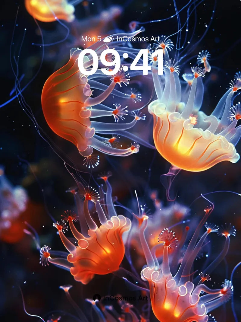 Luminous Drift Wallpaper with Bioluminescent Veils