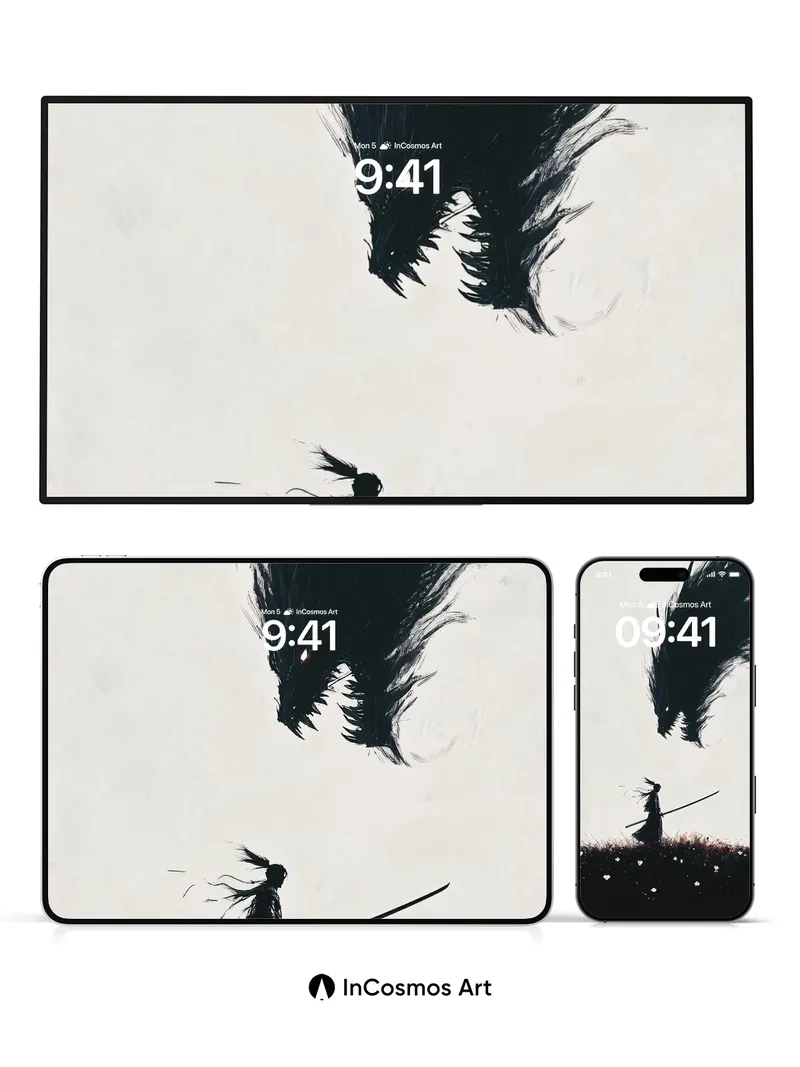 Silhouette Duel Wallpaper with Ink Dragon