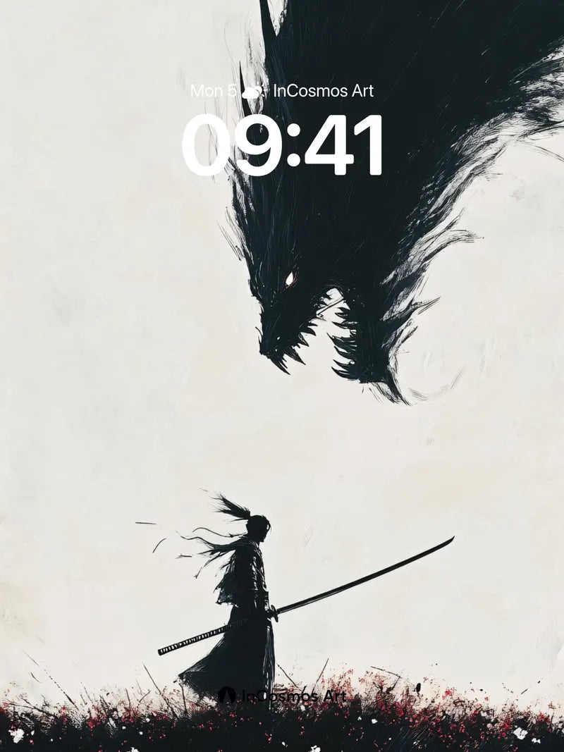 Silhouette Duel Wallpaper with Ink Dragon