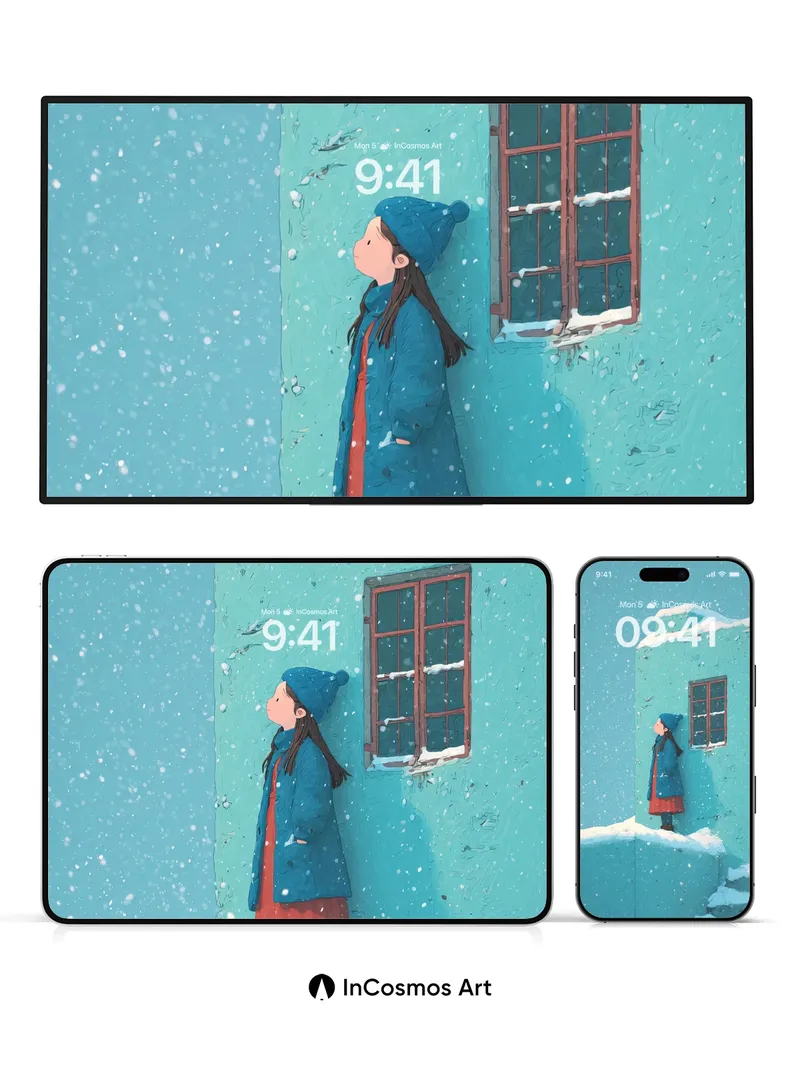 Snowfall Solitude Wallpaper with Turquoise Hues