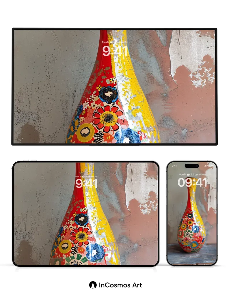 Festive Bloom Wallpaper with Vintage Vase Charm