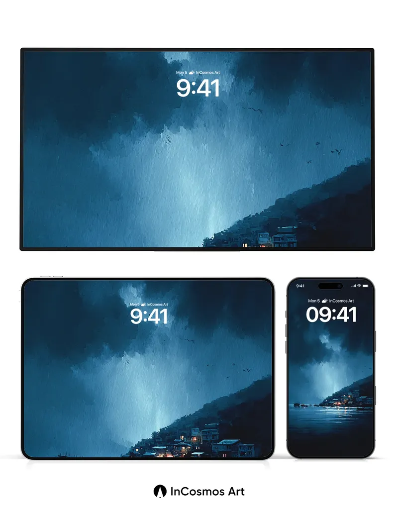 Storm-Lit Harbor Wallpaper with Moonbeam Veil