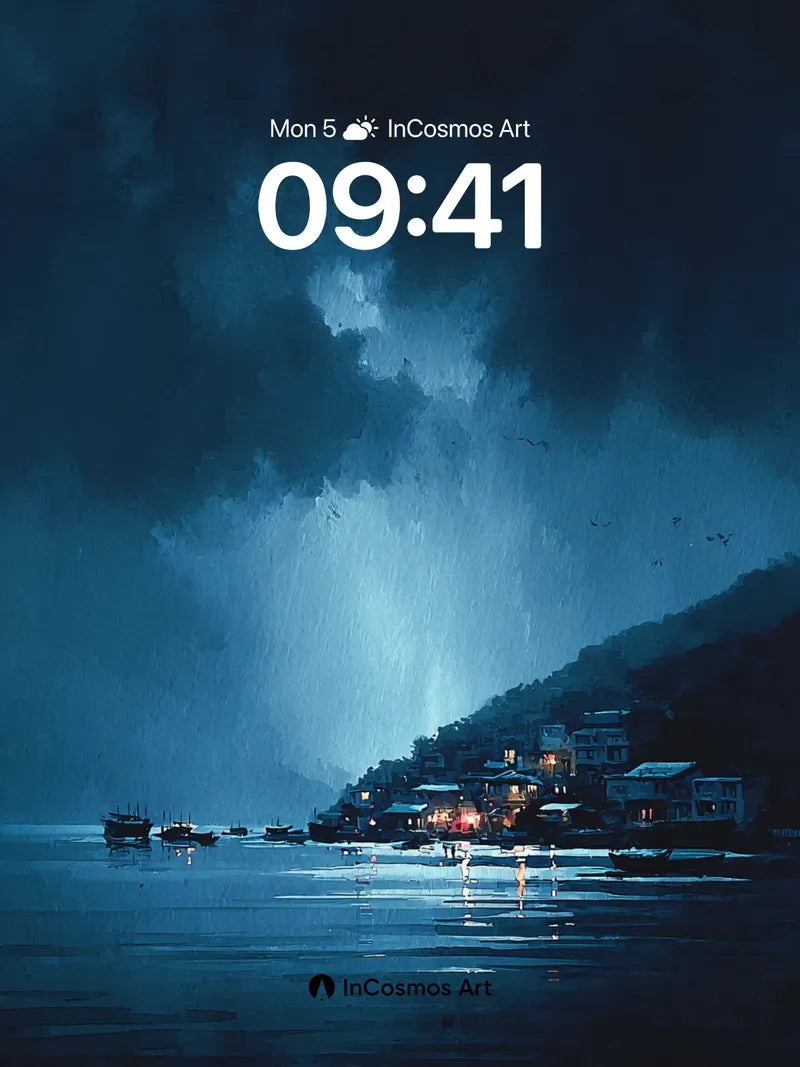 Storm-Lit Harbor Wallpaper with Moonbeam Veil