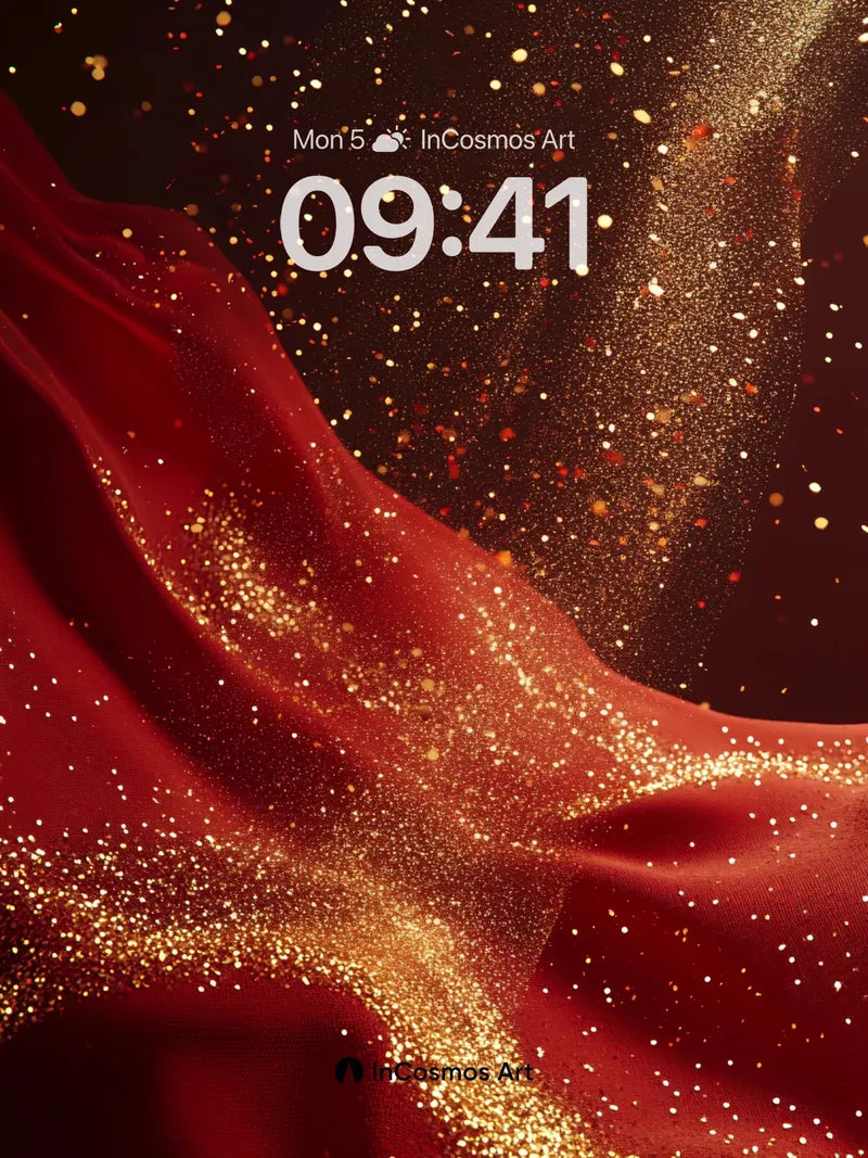 Golden Dust Mirage Wallpaper with Crimson Drapery wallpaper for iPhone, iPad & Mac