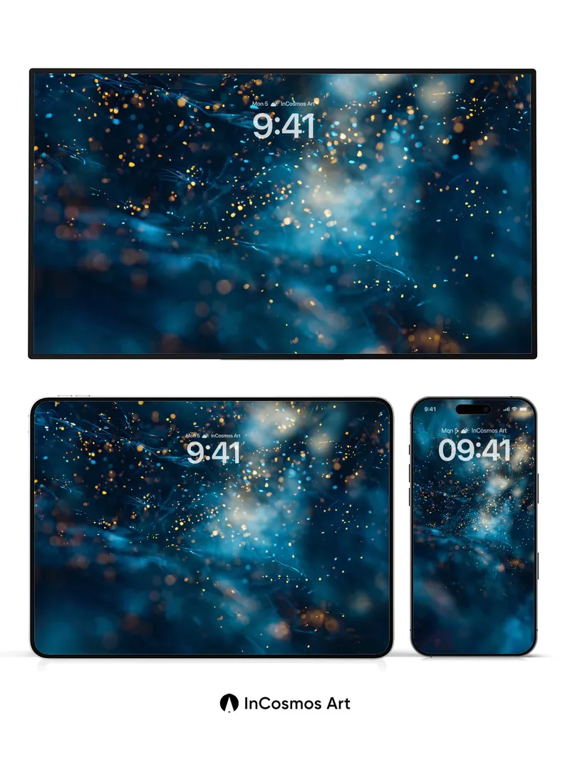 Cosmic Drift Wallpaper with Golden Embers