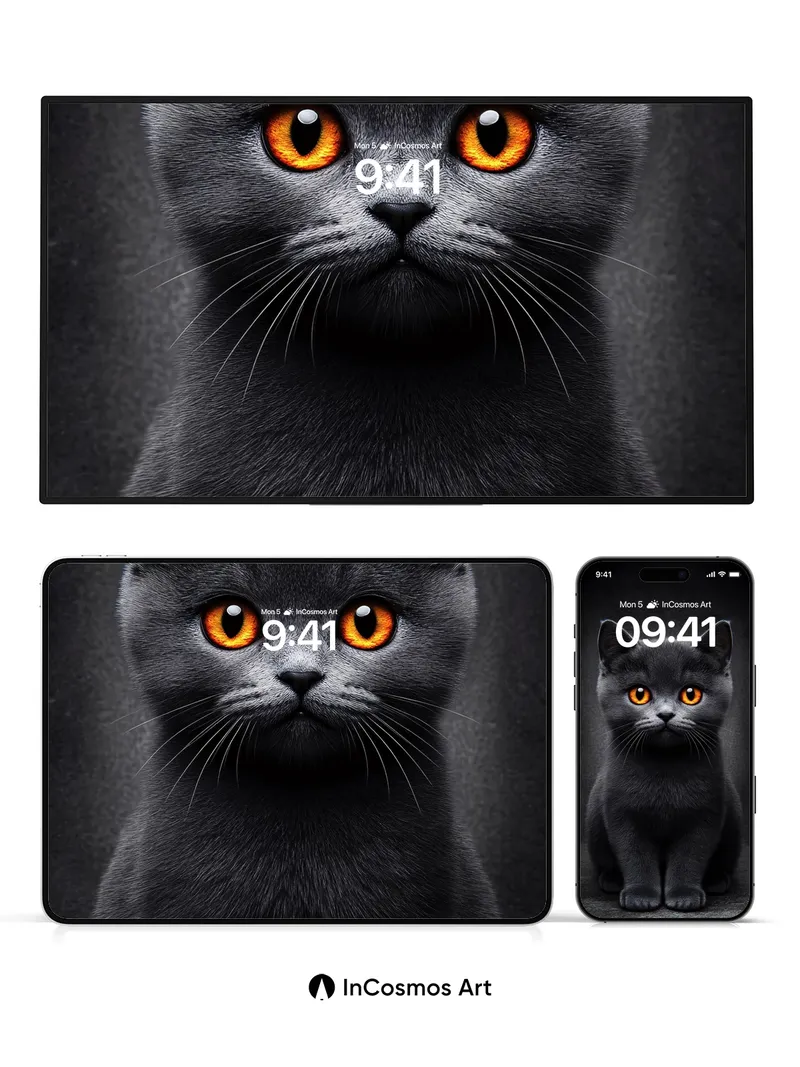 Obsidian Gaze Wallpaper with Amber Eyes