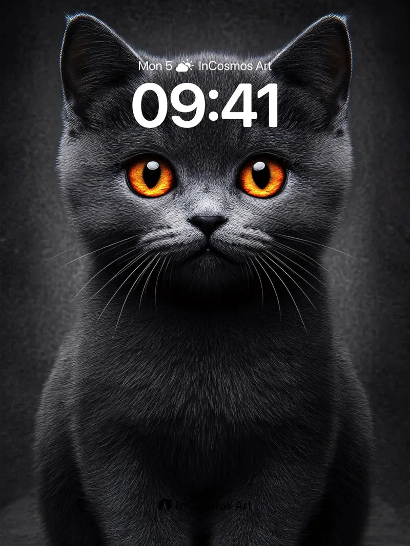 Obsidian Gaze Wallpaper with Amber Eyes