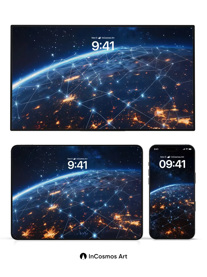 Cosmic Web Wallpaper with Starlit Nodes