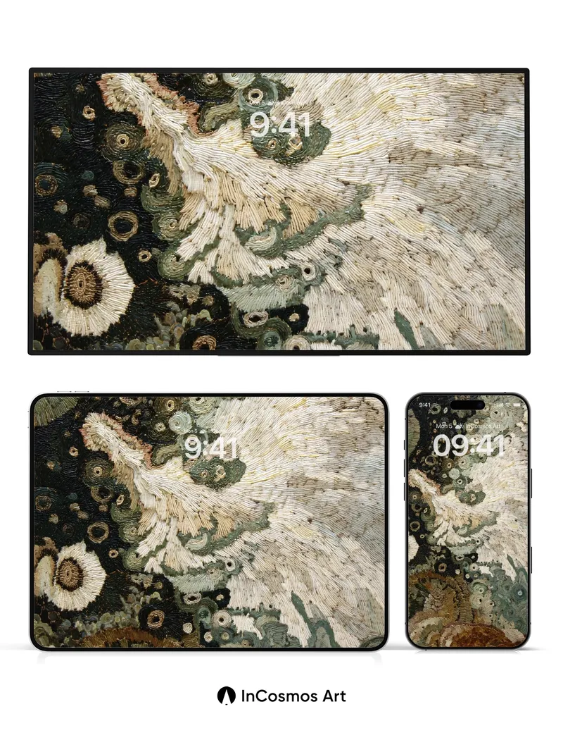 Whispering Coral Wallpaper with Embroidered Depths