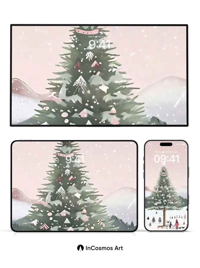 Snowfall Reverie Wallpaper with Starlit Tree