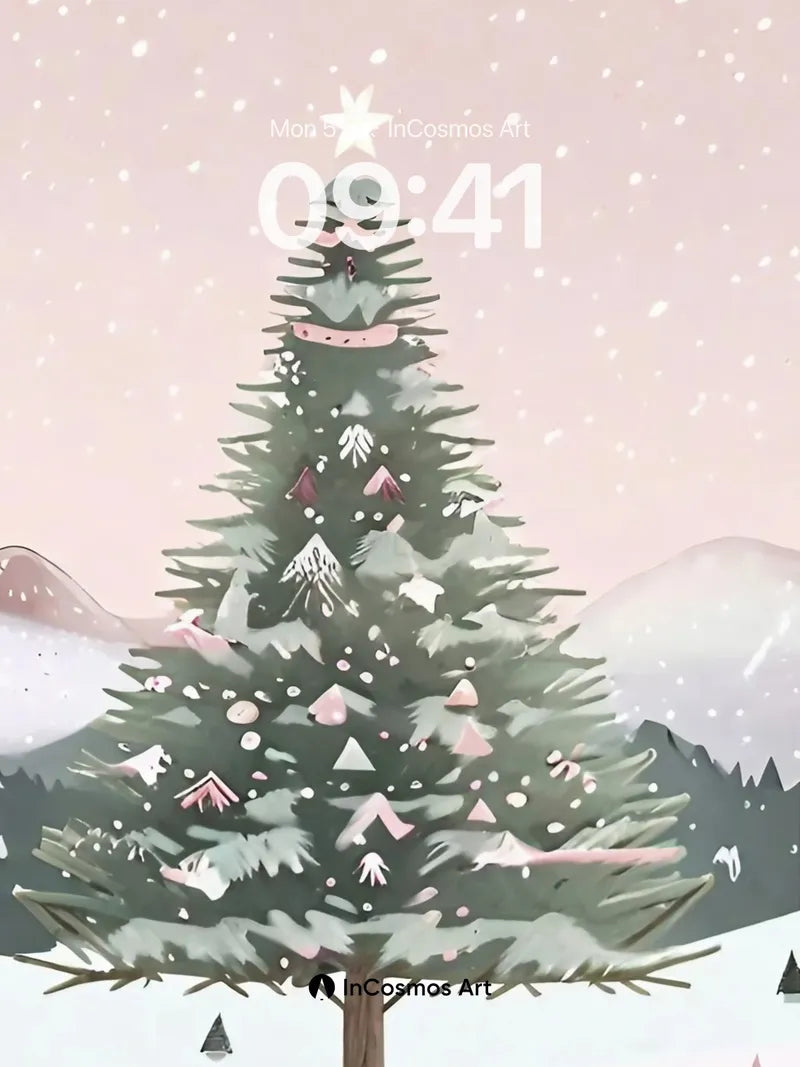 Snowfall Reverie Wallpaper with Starlit Tree