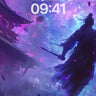 Cosmic Samurai Wallpaper with Floating Temple wallpaper for iPhone, iPad & Mac