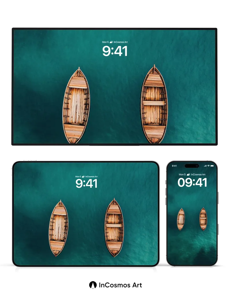 Serenity Drift Wallpaper with Wooden Canoes