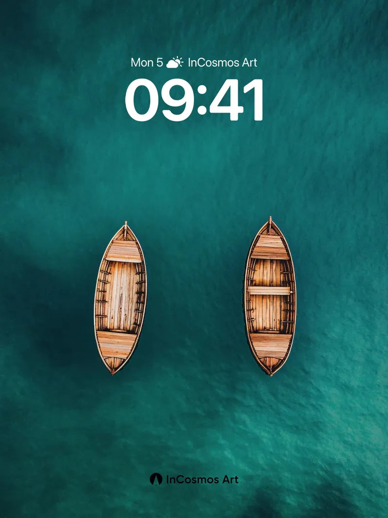 Serenity Drift Wallpaper with Wooden Canoes