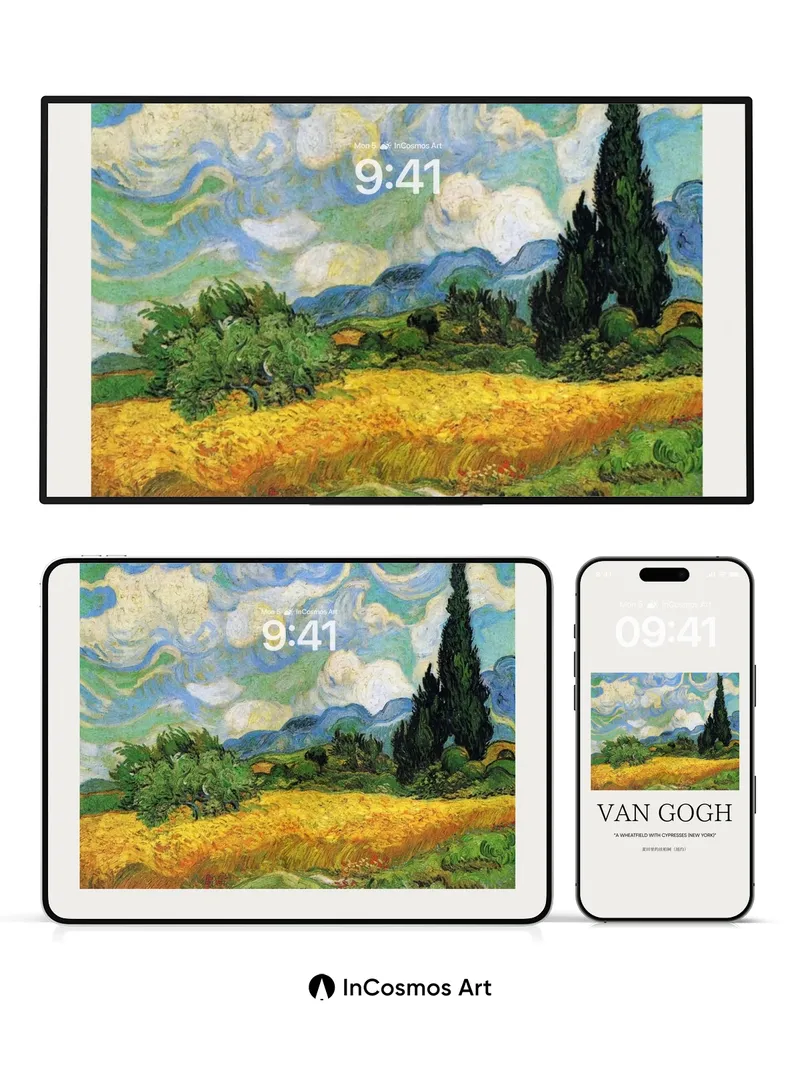 Whirling Sky Wallpaper with Cypress Silhouettes