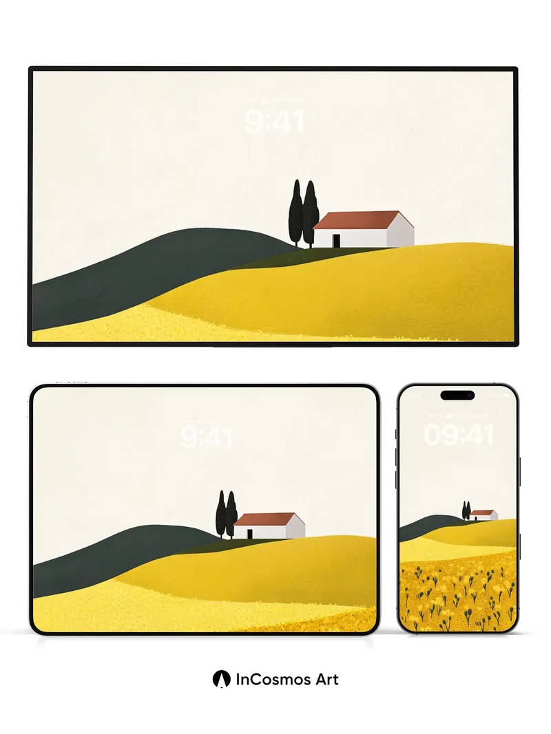 Golden Hush Wallpaper with Silent Cypress