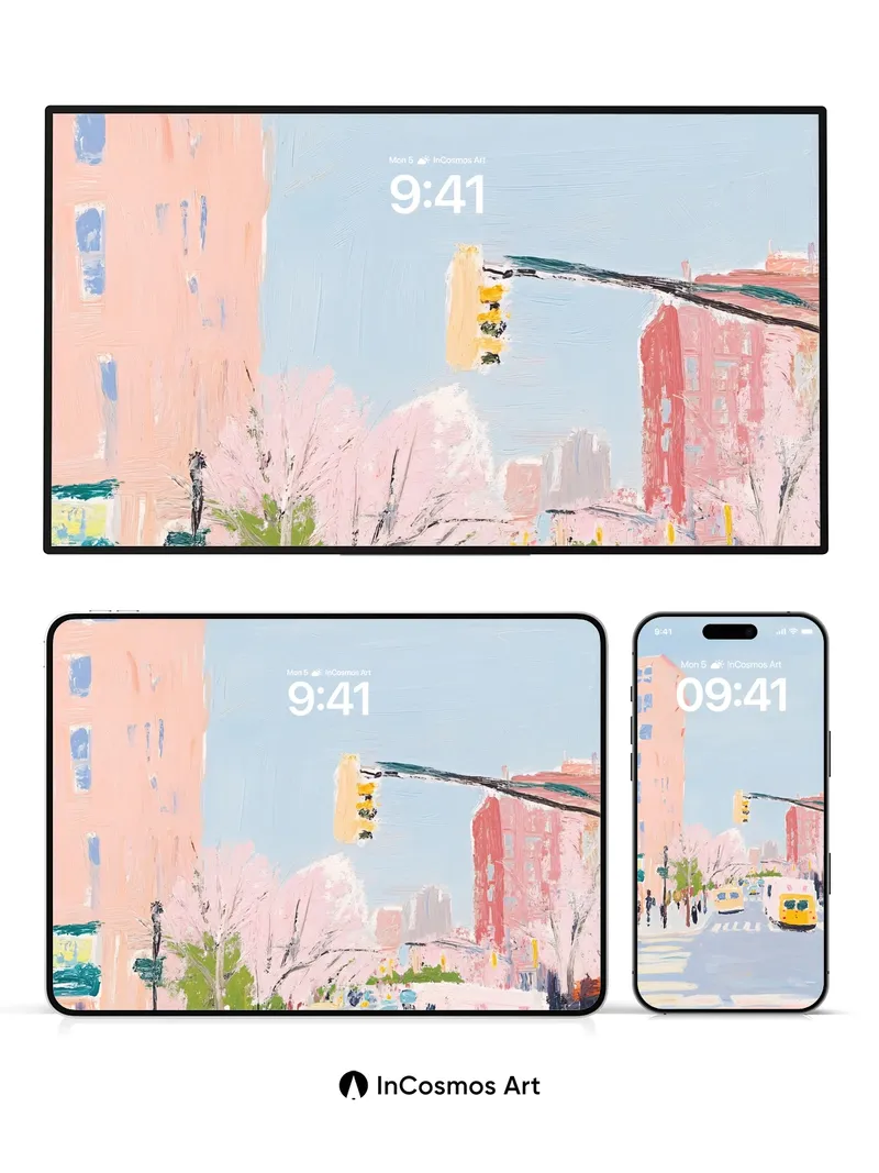 Pastel Pulse Wallpaper with Cherry Bloom