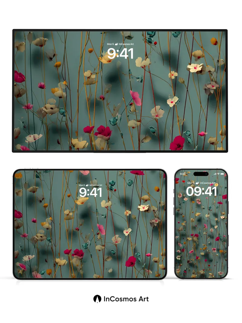 Whispering Petal Wallpaper with Floating Stems