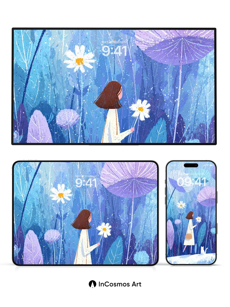 Serenity Bloom Wallpaper with Floating Petals