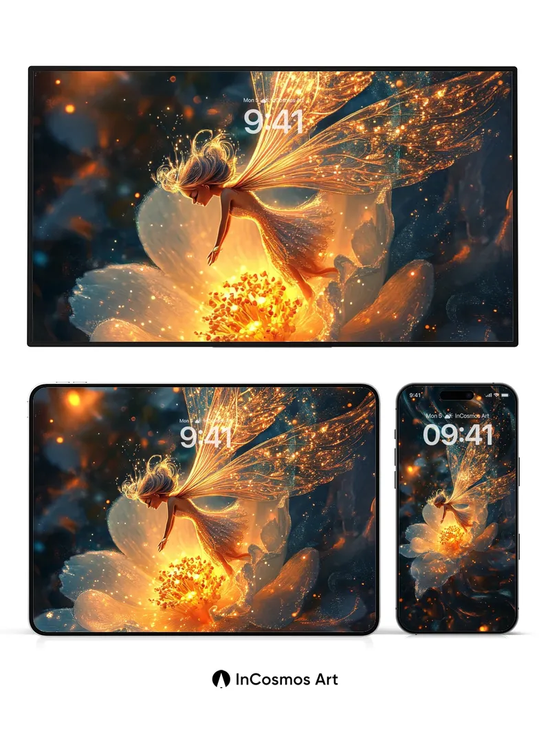 Golden Reverie Wallpaper with Ethereal Wings