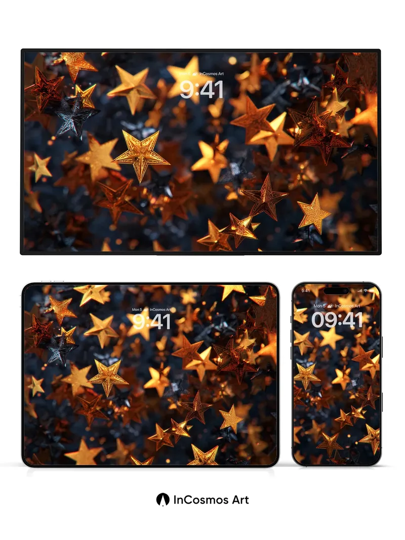 Golden Constellation Wallpaper with Floating Stars