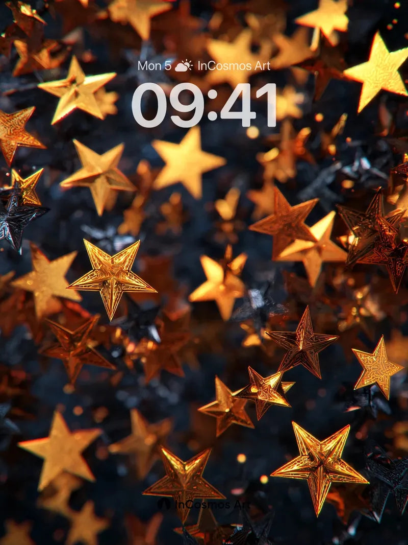 Golden Constellation Wallpaper with Floating Stars