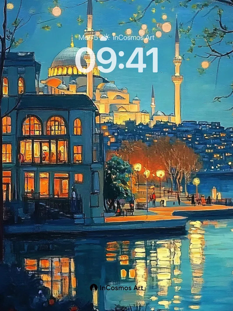 Luminous Nightscape Wallpaper with Floating Orbs