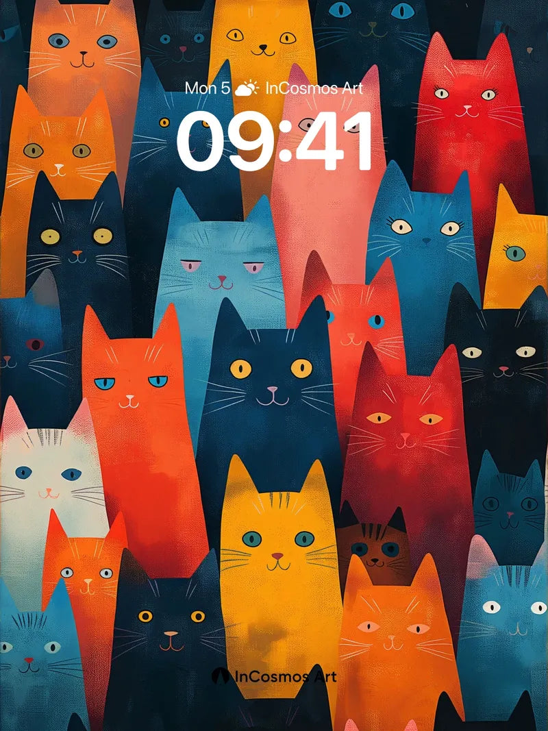 Colorful Cat Choir Wallpaper with Vibrant Eyes wallpaper for iPhone, iPad & Mac
