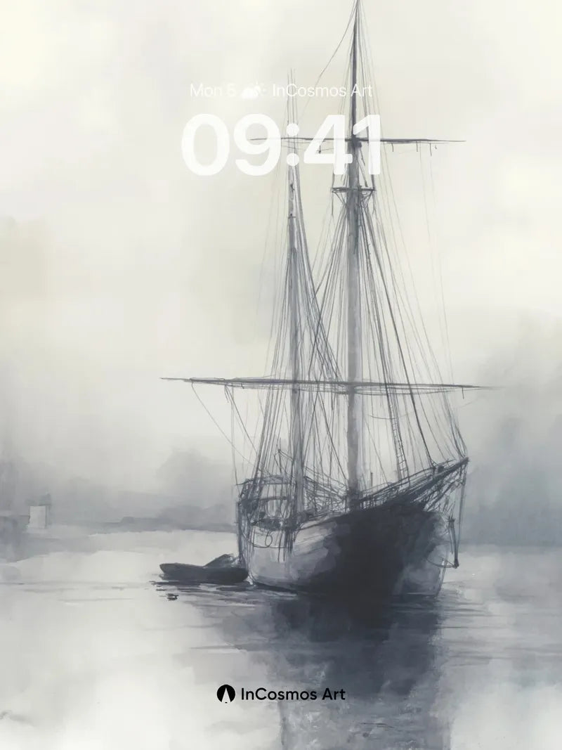 Misty Silence Wallpaper with Ghost Ship Reflection