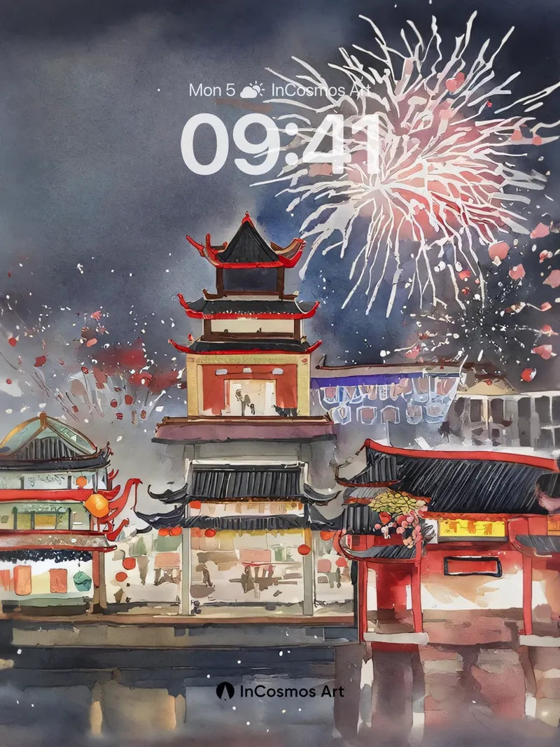 Firework Echo Wallpaper with Inked Reflections