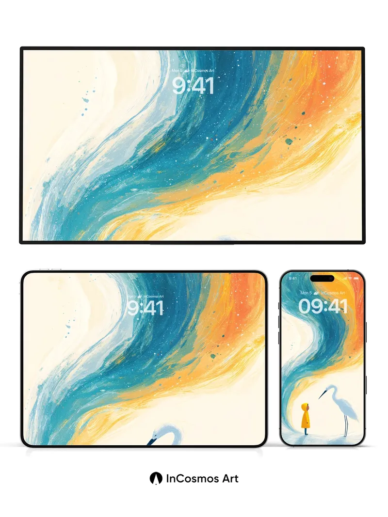 Whispering Currents Wallpaper with Celestial Bird