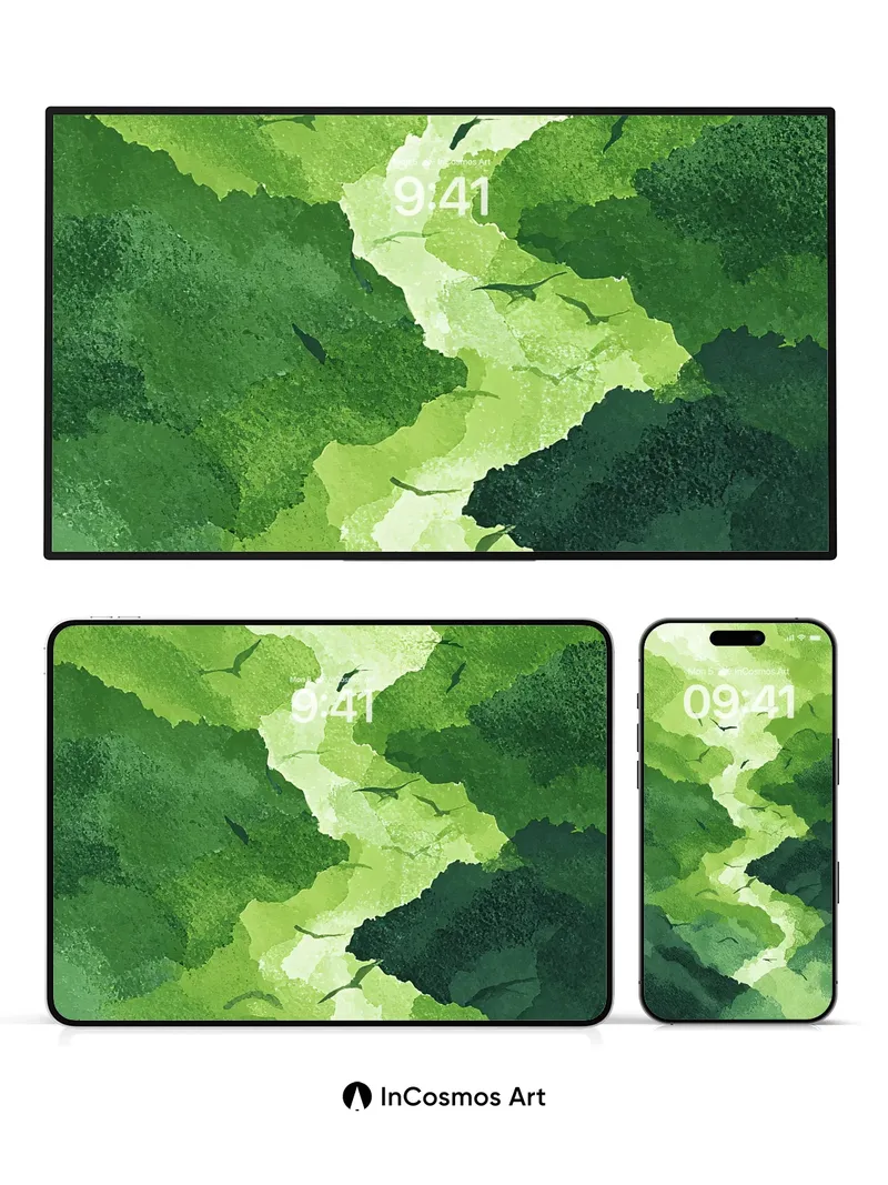 Emerald River Wallpaper with Soaring Shadows