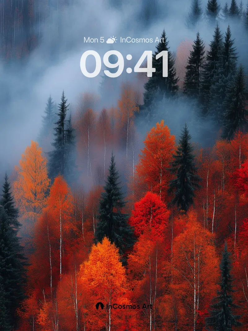 Autumn Hush Wallpaper with Mist-Cloaked Pines