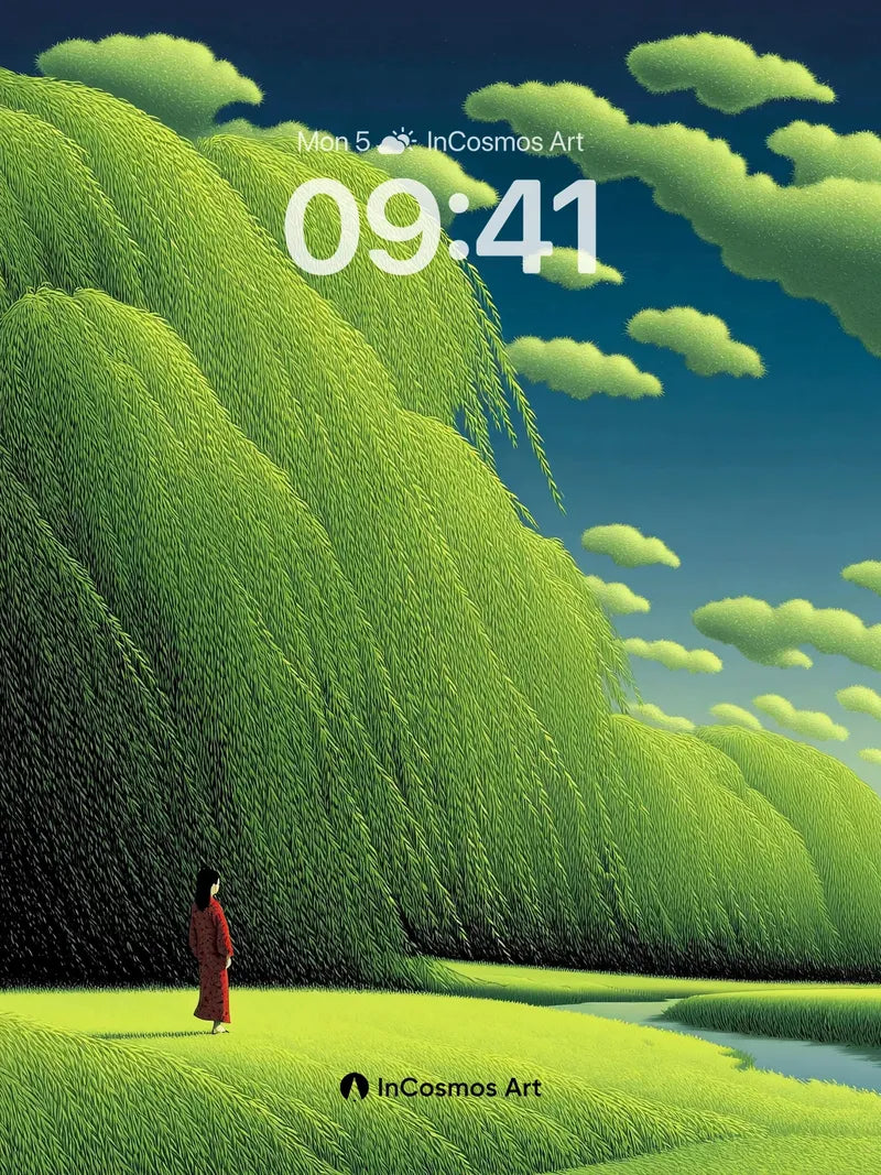 Whispering Willow Wallpaper with Emerald Skies wallpaper for iPhone, iPad & Mac