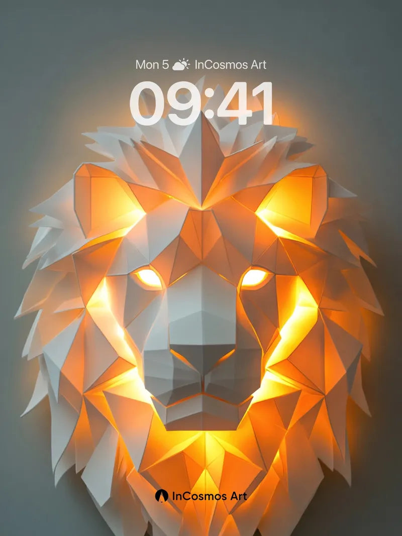 Luminous Origami Lion Wallpaper with Geometric Fire wallpaper for iPhone, iPad & Mac