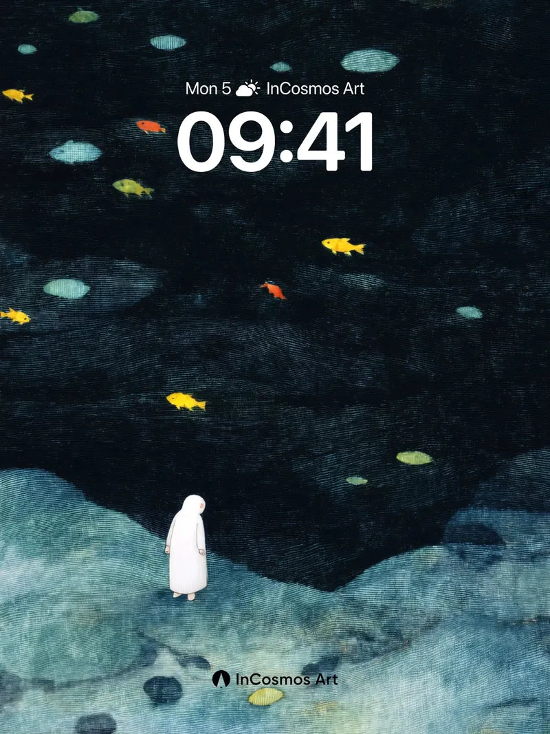 Silent Abyss Wallpaper with Floating Fish