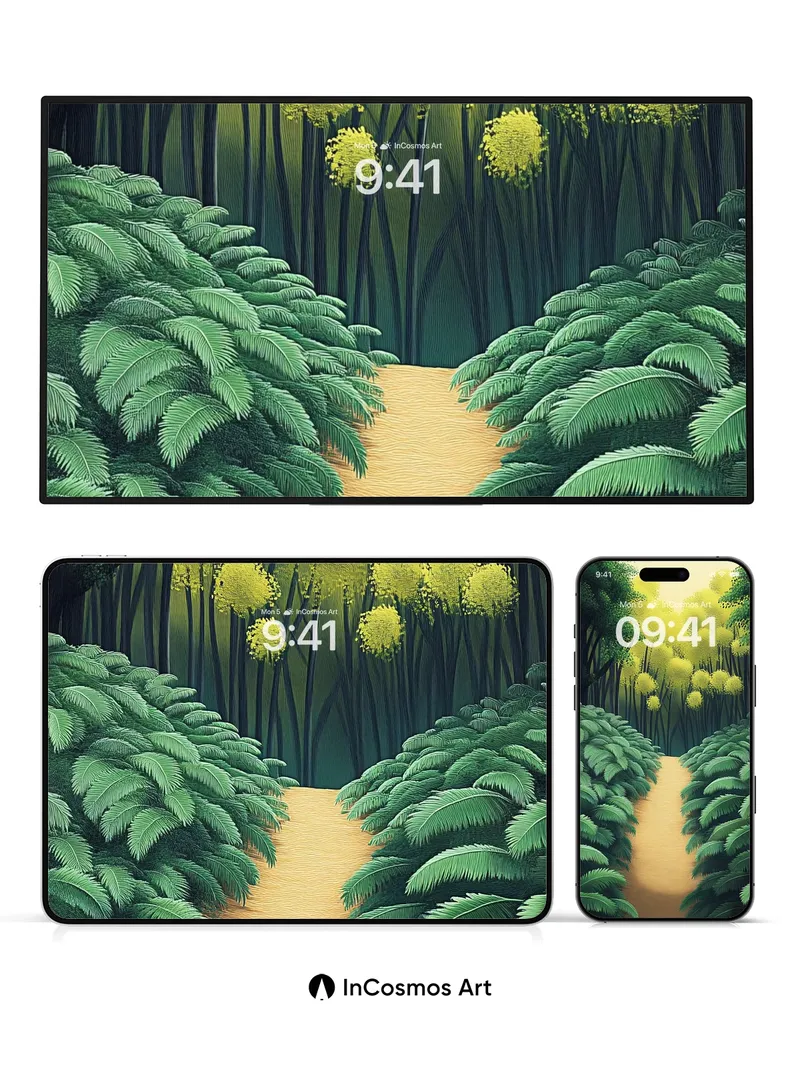 Golden Pathway Wallpaper with Fern Whispers