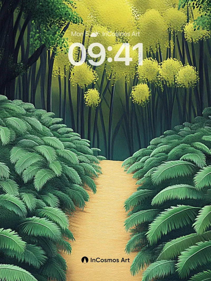 Golden Pathway Wallpaper with Fern Whispers