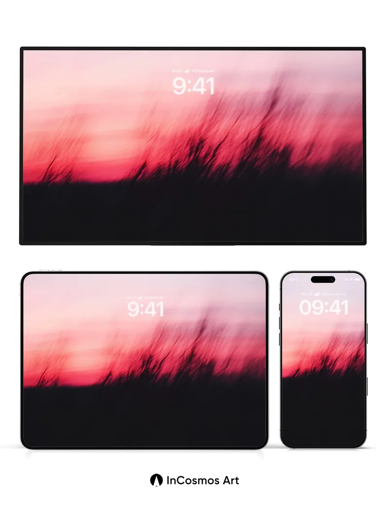 Crimson Hush Wallpaper with Blurred Grass Silhouettes