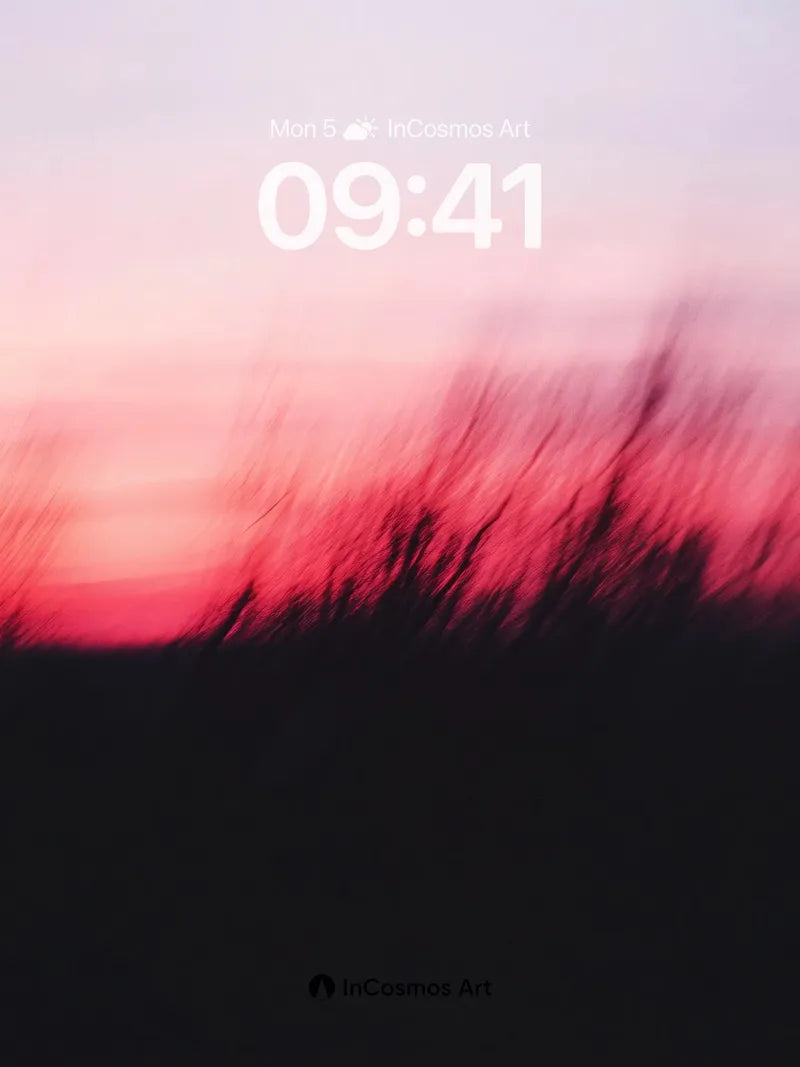 Crimson Hush Wallpaper with Blurred Grass Silhouettes