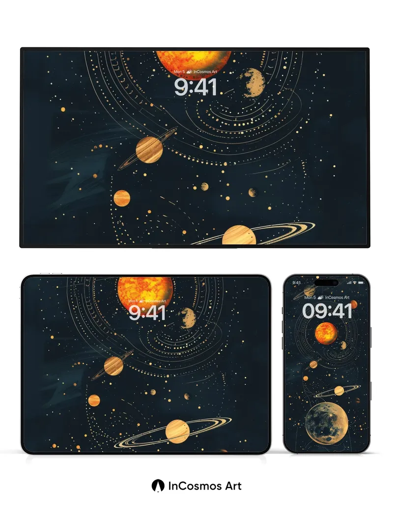 Cosmic Lullaby Wallpaper with Celestial Orbits