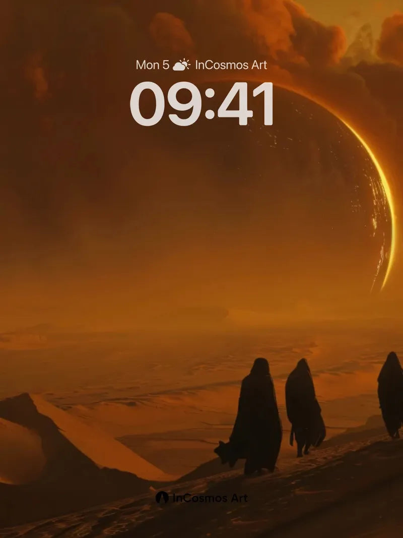 Crimson Eclipse Wallpaper with Desert Pilgrims