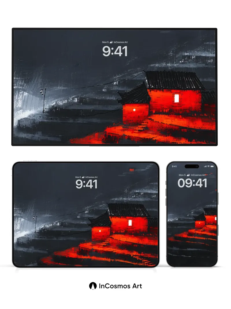 Crimson Echo Wallpaper with Storm-Whispered Roof