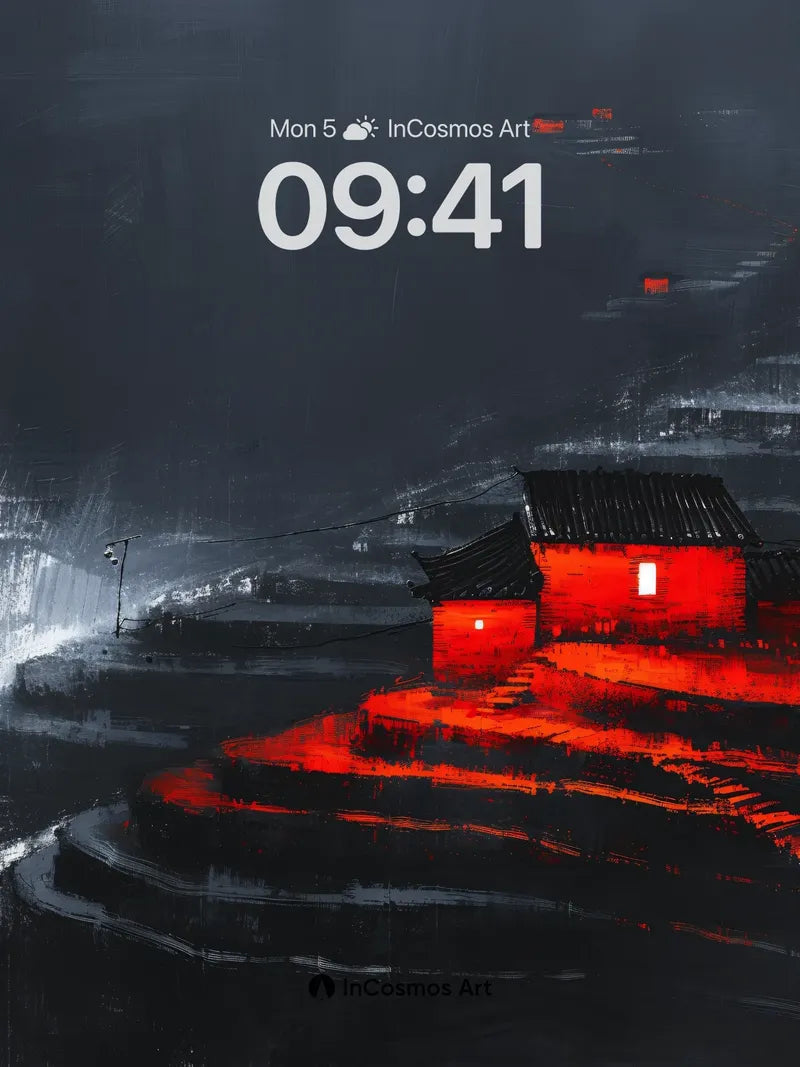 Crimson Echo Wallpaper with Storm-Whispered Roof