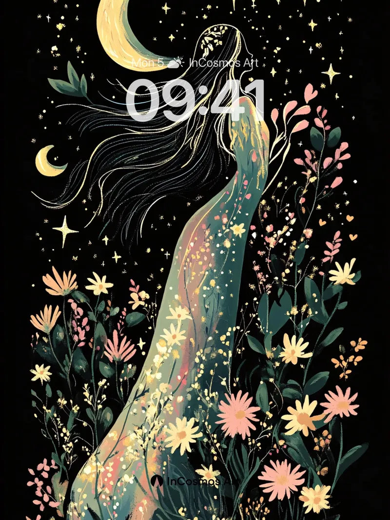 Stellar Bloom Wallpaper with Moonlit Veil