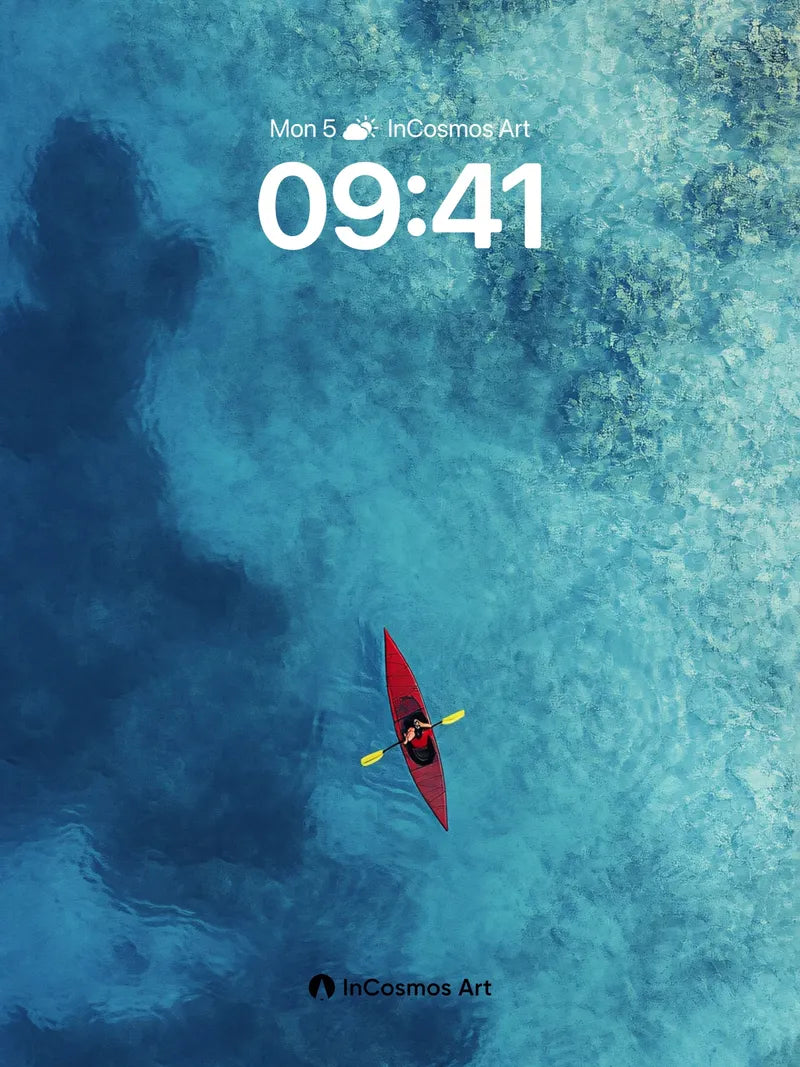 Serene Depths Wallpaper with Crimson Kayak